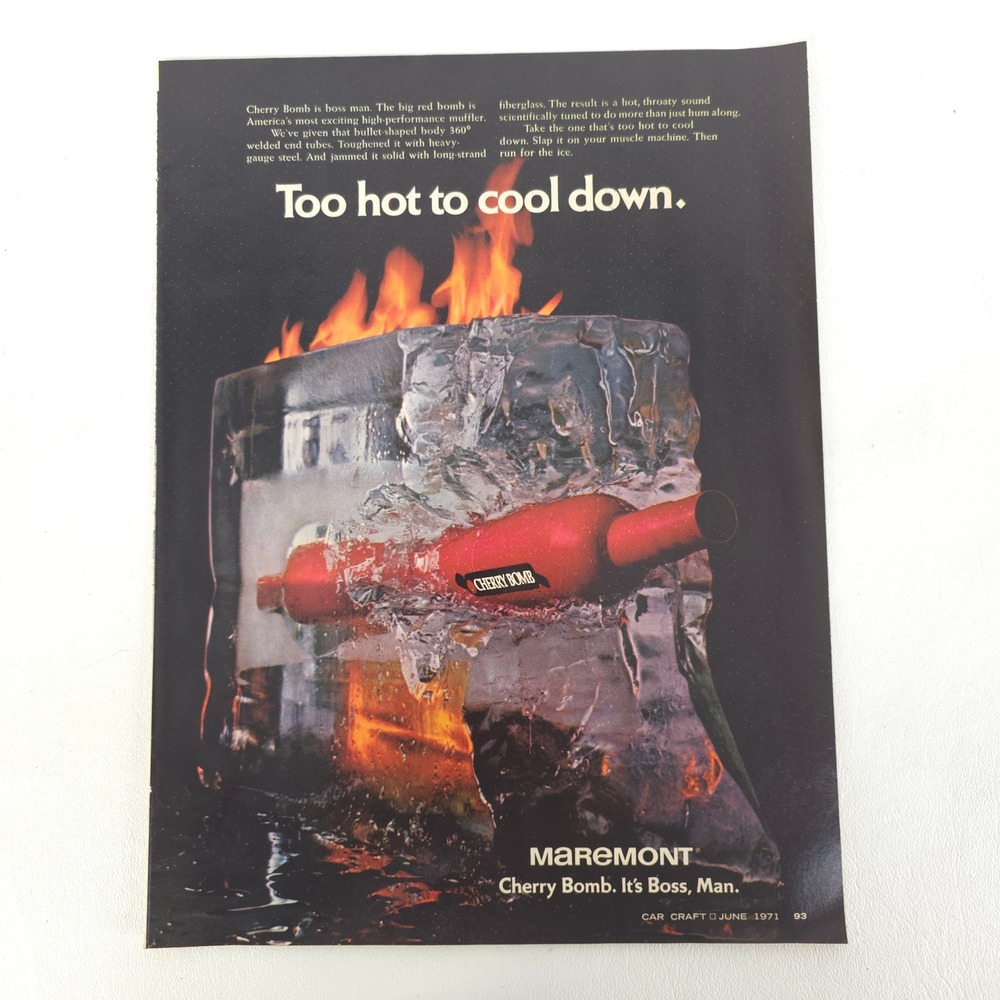 Vintage Maremont Cherry Bomb Muffler Print Ad 1971 Muscle Car Garage Wall Art